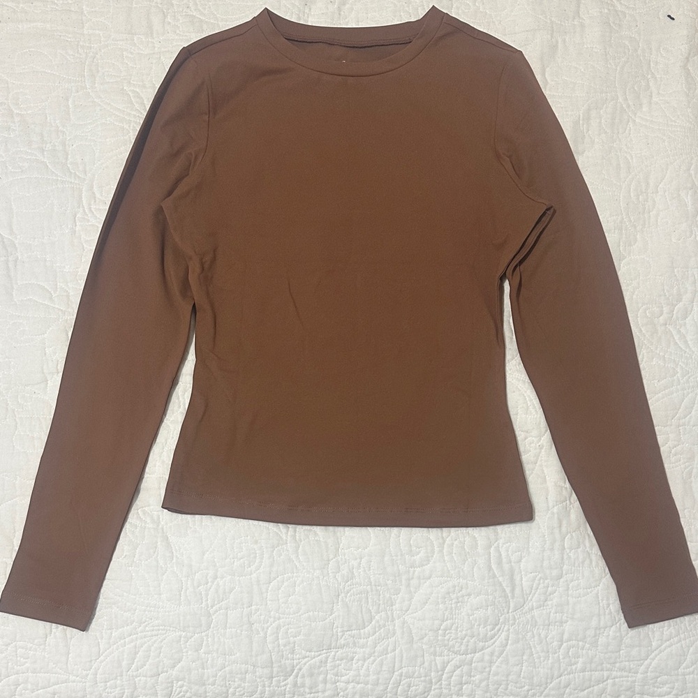 Elegant Brown Long Sleeve Women's Top